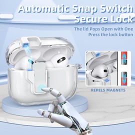 Ekoonpft AirPods Pro 2nd/1st Generation Case Cover with Cleaner Kit, Auto Snap Switch Secure Lock Clip Transparent Airpods Pro Case,Compatible with MagSafe,Repels Magnetic Lid,with Lanyard,White