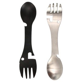 Visxcnu Sporks Set of 2 Spoon Fork Combo Multifunctional Sporks Stainless Steel Portable Can Opener Suitable for Camping, Travel, Hiking, Outdoor Activities