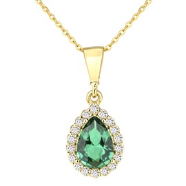 Old English Jewellers 9ct Yellow Gold Emerald Teardrop Pendant Necklace + 18 inch Chain