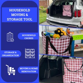 DURASACK Heavy Duty Storage Tote Bag 22-Gallon Rugged Woven Polypropylene Moving Bag, Reusable Self-Standing Design, Holds up to 500 Pounds, Pack of 4, Gingham Red