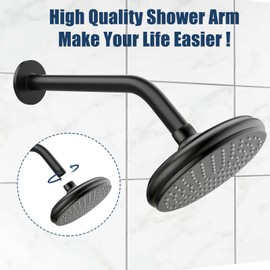 Shower Arm with Flange, 6 Inch Matte Black Shower Pipe, Wall Mount Replacement Angle Shower Head Extension Arm for Fixed Shower Head & Handheld Showerhead
