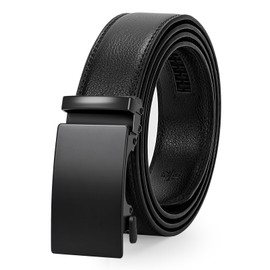 WERFORU Men's Belt, Adjustable Leather Ratchet Belt, 3.5 cm Fit, Men's Automatic Buckle Belt for Suit Jeans, G-black with black