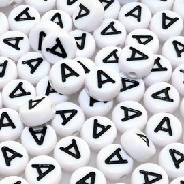Amaney Vowel Letter Beads A 100pcs 7√ó4mm White Round Acrylic Black Alphabet for Jewelry Making