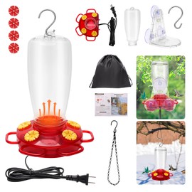 2 in 1 Outdoor Heated Hummingbird Feeders with 20" Hanging Chain & Suction Cup, Luxiv Winter Heated Bird Feeders for Outside Anti Freezing Hummingbird Feeders with Bottle, Bag for Window, Garden