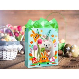 WaaHome Easter Gift Bag for Kids - 11.5'' Large Easter Bunny Egg Gift Bags with Tissue Paper and Handle, Easters Treat Goodie Wrapping Bag for Kids Party Favors Supplies