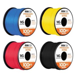 Iron Forge Cable 16 Gauge Primary Wire - 4 Roll Assortment Pack - 100 Ft of Copper Clad Aluminum