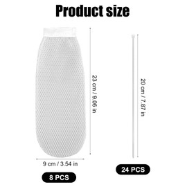 XIHIRCD 8pcs Lint Traps for Washing Machine Hose & 24pcs Cable Ties, Thick Laundry Lint Trap Washer Lint Catcher Mesh Laundry Lint Collector for Home Sink Drain System Hose Screen Filter (White)