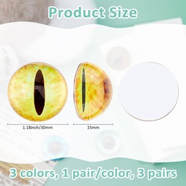 SUPERFINDINGS 3 Pairs 3 Colors Half Round Eyes 30mm Eyeballs Glass Eyes Cat Eyes Dragon Eyes Glass Dome Eyes Cabochons Safety Eye for Crochet Clay Jewelry Making