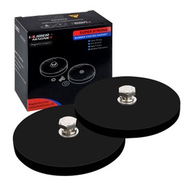 ULIBERMAGNET Super Strong Magnet Round Magnet Mount, Scratch Resistant Rubber Neodymium Magnets with M8 Inner Studs, Magnetic Light Bar Holder Work Light LED Magnet Holder Tool, Car Mount Holder (88mm) - 2 Pieces