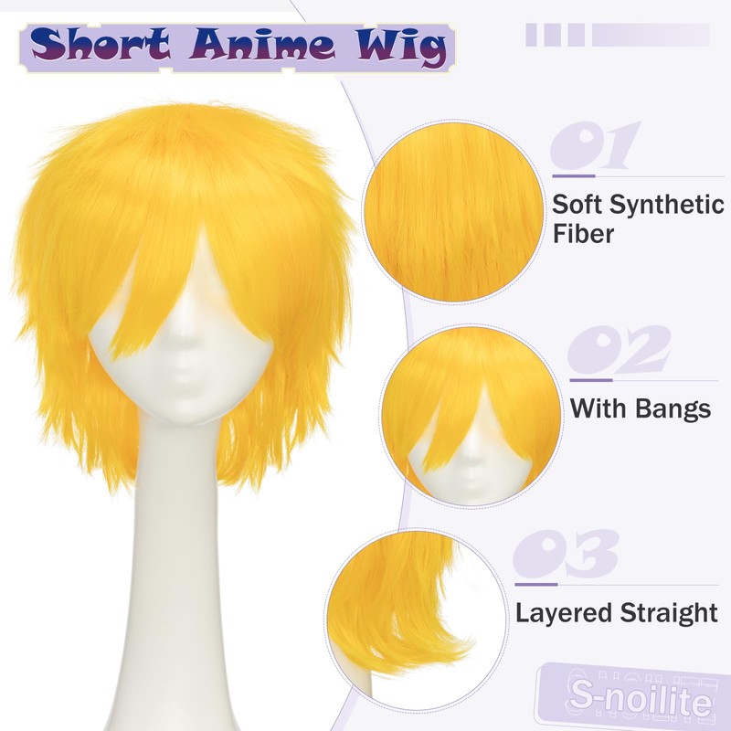 S-noilite Women Mens Short Fluffy Straight Hair Wigs Anime Cosplay