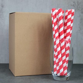 Bright Red Striped Paper Straws (12mm x 230mm) - Pack Size 125 - FSC Certified/Food Safe/PFAS Free/Biodegradable/Eco-Friendly/Durable/Suitable for Smoothies, Milkshakes, Bubble Tea