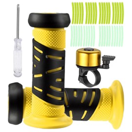 Children's Bicycle Grips 22 mm with Reflective Strips, Bell and Screwdriver, 95 mm Length Rubber Handlebar Grips Bicycle Children for Scooters, Children's Balance Bike, Children's Bicycle (Yellow)