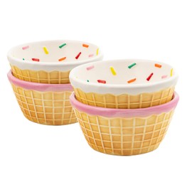 10 Strawberry Street Ice Cream Ramekin, Pink and White, Set of 4