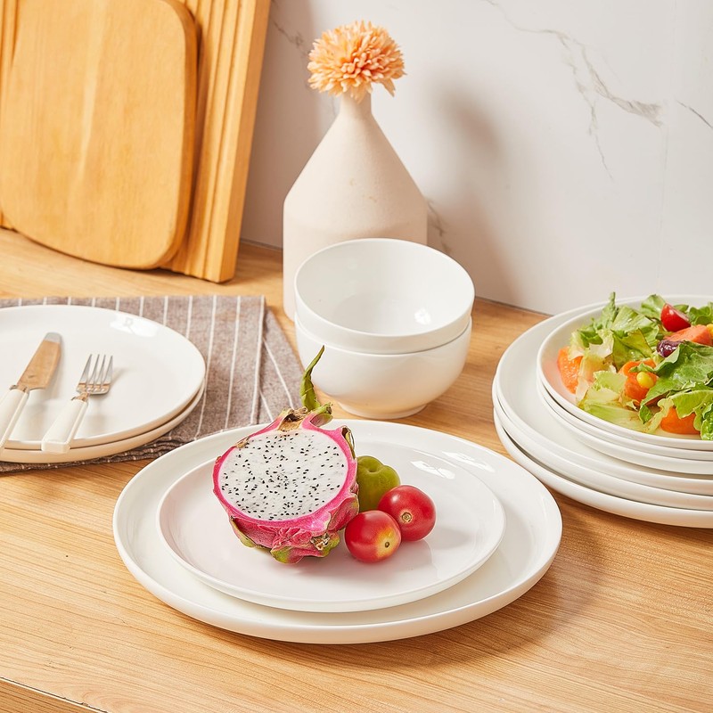 AntoKueh White Ceramic Plates Set of 6, 8.2 Inch Round