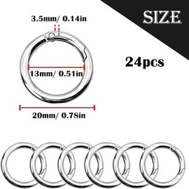 Carabiner Ring, Pack of 24 Round Carabiners, 20 mm Zinc Alloy Round Rings, Round Carabiner Small, O-Ring Carabiner Hook, Metal Spring Keyring, for Bags, Purses, Key Fob Buckle