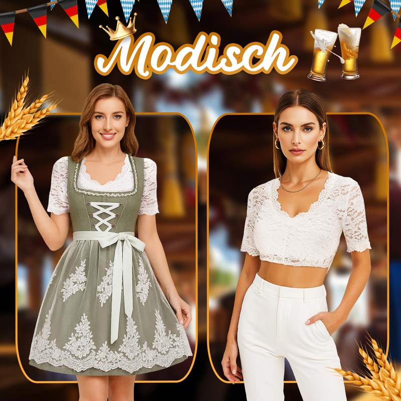 QESSUVNC Dirndl Bluse Damen, Dirndlbluse Spitze, Trachtenbluse Damen Dirndl Bluse
