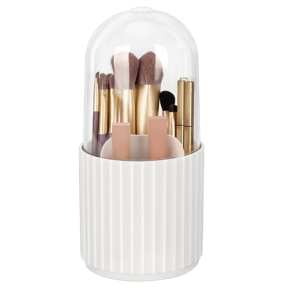 JessLab Makeup Brush Holder Organizer with Lid, 360 Degree Rotatable