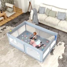 LulliSpace Baby Playpen - Kids Activity Centre Safety Play Yard, Indoor & Outdoor, 70"X47" Large, Breathable Mesh for Toddlers