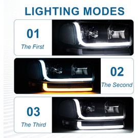 Fullux LED DRL Headlights Assembly Compatible with 1999-2007 GMC Sierra/2000-2006 Yukon XL 1500 2500 Replacements Clear Reflector Black Housing