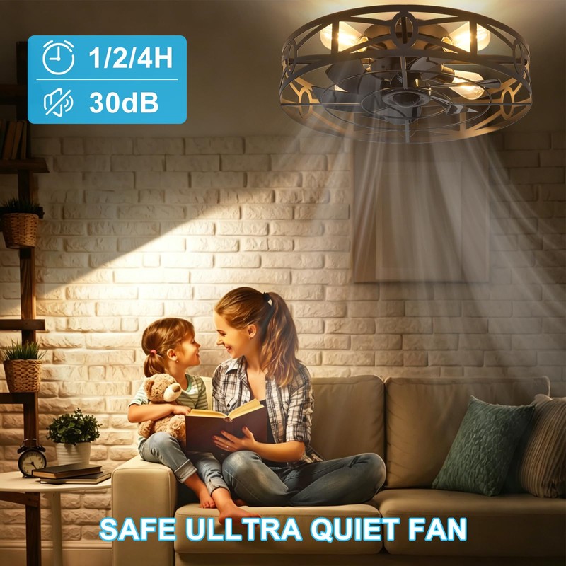 Depuley Flush Mount Ceiling Fan: 20" Caged Ceiling Fans with