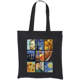 Van Gogh Cotton Tote Bag Shopper Bag 38x42cm Long Handles 70cm Gift Idea (Black)