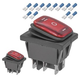 2-Pack Waterproof Rocker Toggle Switch with Red Light, ON/Off/ON DPDT 6Pin Illuminated Lighted Boat Switches for Home Auto Car Marine Boat, KCD4-203