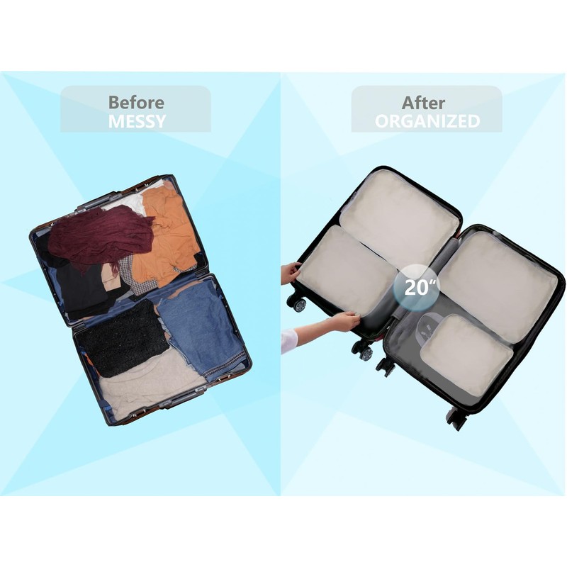 Compression Packing Cubes Set Extensible Travel Luggage Organiser Bags for