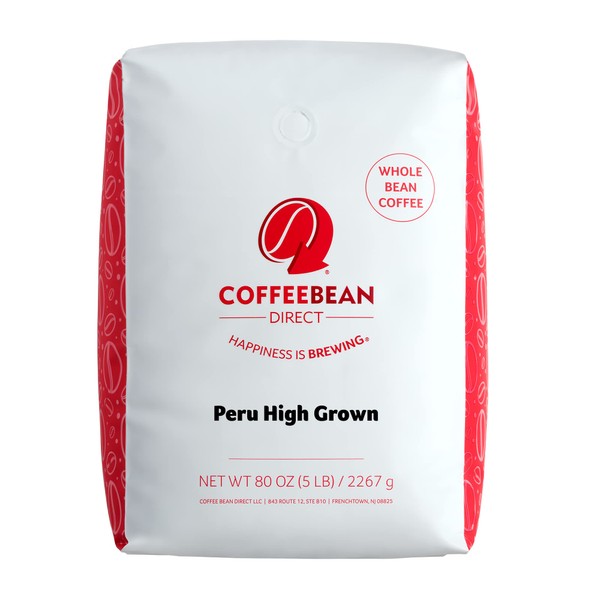 Coffee Bean Direct Peru High Grown, Whole Bean Coffee, 5-Pound Bag