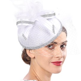 FORBUSITE Fascinators Hat for Women Church Tea Party Headband Derby Wedding Cocktail Hat (SD714-White)