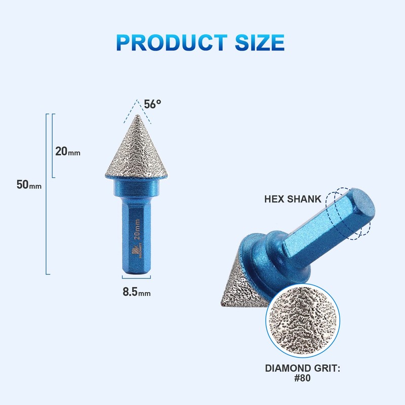 Diamond Beveling Chamfer Bit,BRSCHNITT 20mm Diamond Finger Milling Bits hex