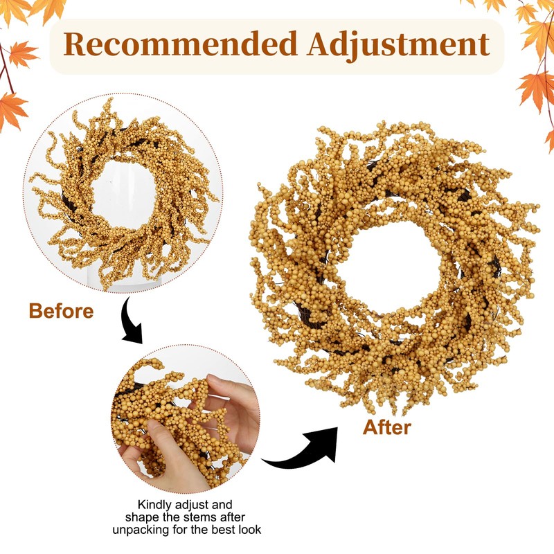Briful 2 Pack Fall Berry Wreaths 12in Artificial Yellow Foam