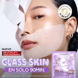 L'Oréal Paris Revitalift Glass Skin Mascarilla Hidrogel 1pza EFECTO GLOW EN 90 MIN, Hidratación Profunda con Centella Asiática y Ácido Hialurónico