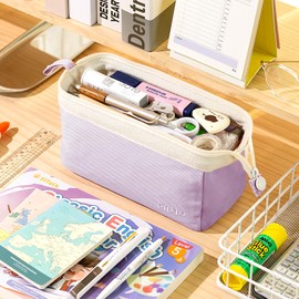 Pencil Case Large - Wide Opening Big Capacity Pencil Pouch Stationery Pen Case Bag for Women Girls Kids Adults Students School Office College-Purple