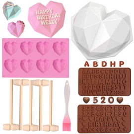 EddHomes Breakable Heart Molds for Chocolate with Hammer, Heart Silicone Mold for Baking 8 Cavity Diamond Heart Shaped Mold, 8.8" Large Breakable Heart Mold Kit for Valentine Candy Making