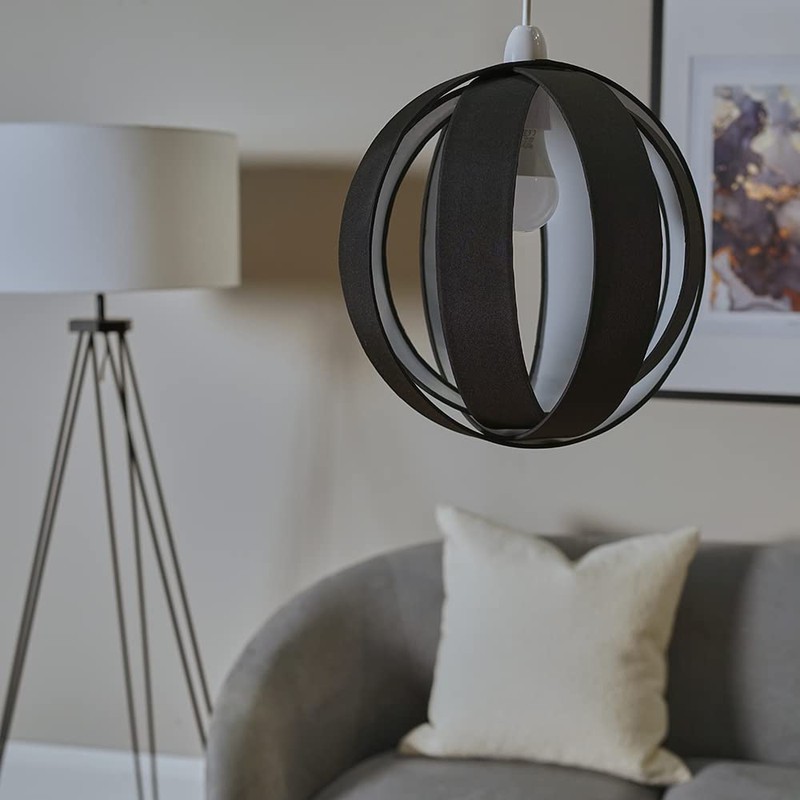 MiniSun Modern Black Fabric Cocoon Globe Style Ceiling Pendant Light