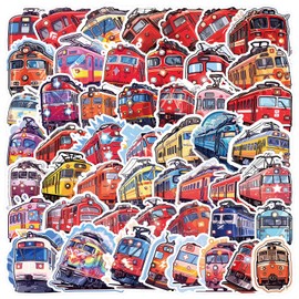 Train Stickers 50 Pieces, Water Bottle Stickers Vinyl Waterproof Stickers for Laptop, Skateboard, Phone, Computer, Sticker Pack for Kids, Teens, Girls (Locomotive)