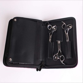 Oshhni Soft Leather Hair Scissor Shears Case Hairdressing Comb Pouch, Black