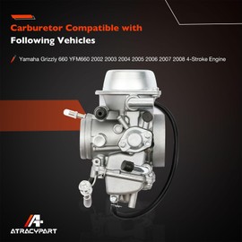 Carburetor Compatible with 2002-2008 Yamaha Grizzly 660 YFM660 Carb 4-Stroke Engine ATV Carb with Fuel Valve Petcock