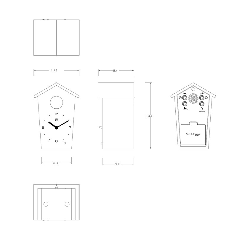 KOOKOO BirdHouse mini white, tiny modern cuckoo clock w. 12