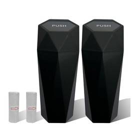 Car Trash Can with Lid, Garbage Wastebin with Attached Trash Bags, Leakproof Trash Cup for Car, Car Accessories for Interior Multipurpose Car Organizers and Storage for Car Home Office (Black/2PCS)