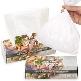 BOS Odor-Sealing Kitchen, Home & Food Small Trash Bags for Waste- Disposable Bags - Scent & Smell Free [Size S, Color White] (90 count, Pack of 2) (180 Bags)★Brand-new packaging!
