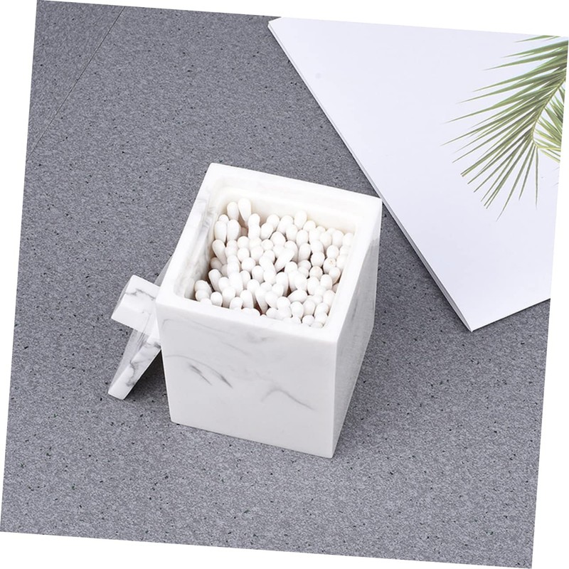 Zerodeko Cotton Swabs Storage Box with Lid Marble Design Compartment