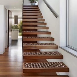 House, Home and More Set of 15 Skid-Resistant Carpet Stair Treads – Moroccan Trellis Lattice – Coffee Brown & Vanilla Cream – 8 Inches X 26 Inches
