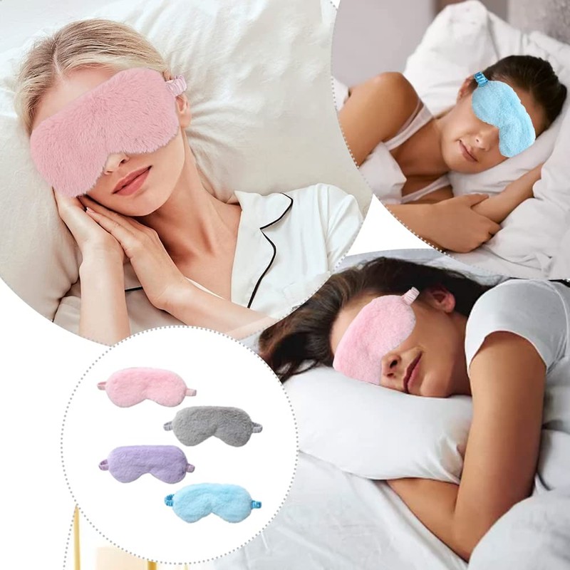 JorJorLer 4 Pcs Plush Silk Sleep Mask, Adjustable Rabbit Blindfold