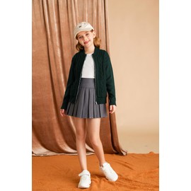 GRACE KARIN Girls Round Neck Cardigan Winter Casual Knitted Sweater with Zipper Causal Knitted Cardigan Dark Green 12 Years