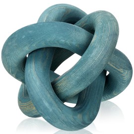 Yalikop 3 Link Wood Knot Decor - Hand Carved Coffee Table Decoration, Boho Chain Link Decor, Modern Shelf, Rustic Objects for Home Living Room Bedroom(Blue)