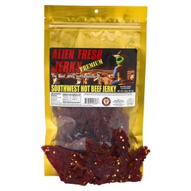 Alien Fresh Jerky - Classic - Southwest Hot - Premium Beef - Low Calorie Snack - The Best Jerky In The Universe - 3.25 OZ - Made In USA