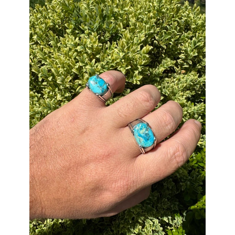 HarlemBling Blue Genuine Turquoise Mens Real Solid 925 Sterling Silver