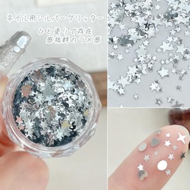 STEEL-LAND Silver Glitter Nails Set of 4 Shape Heart Star Round Hologram Glitter Powder for Gel Nails, Mixed Size, Sequins Nail Art Deco Parts, Containers (Various Colors)