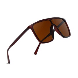 VEVILEPK Women Square Oversized Sunglasses One Piece Fashion Female Big Large Frame UV400 Retro One Piece Oversized Sunglasses Tea